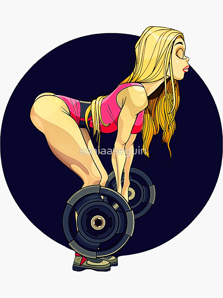 Sticker Sexy fitness girl is working out with weights