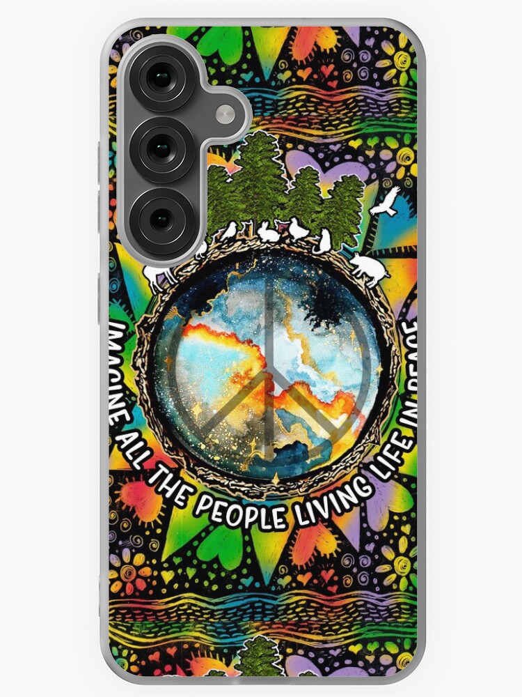 Aperçu 1 sur 4. Coque Samsung Galaxy avec l'œuvre Imaginez tous les gens vivant une vie en paix Hippie créée et vendue par RebeStudioArt.