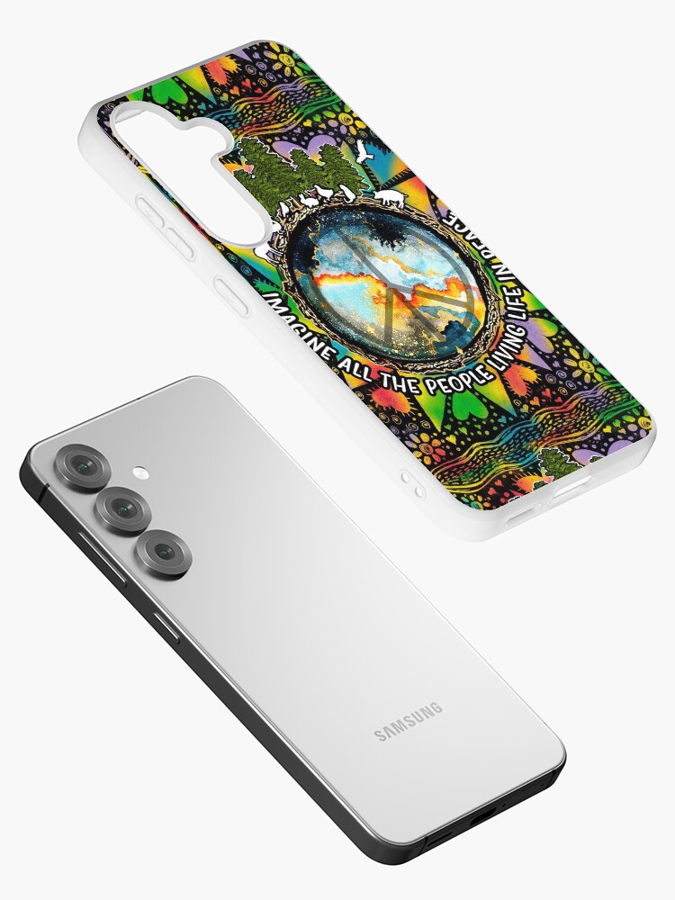 Aperçu 2 sur 4. Coque Samsung Galaxy avec l'œuvre Imaginez tous les gens vivant une vie en paix Hippie créée et vendue par RebeStudioArt.