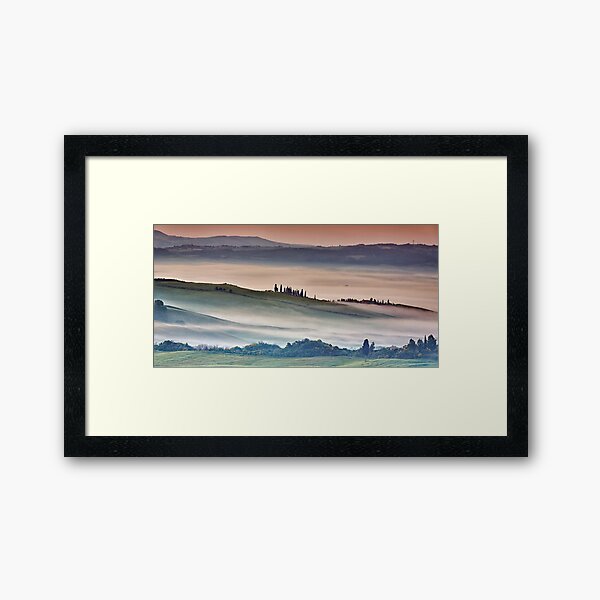 Val DOrcia, misty morning Framed Art Print