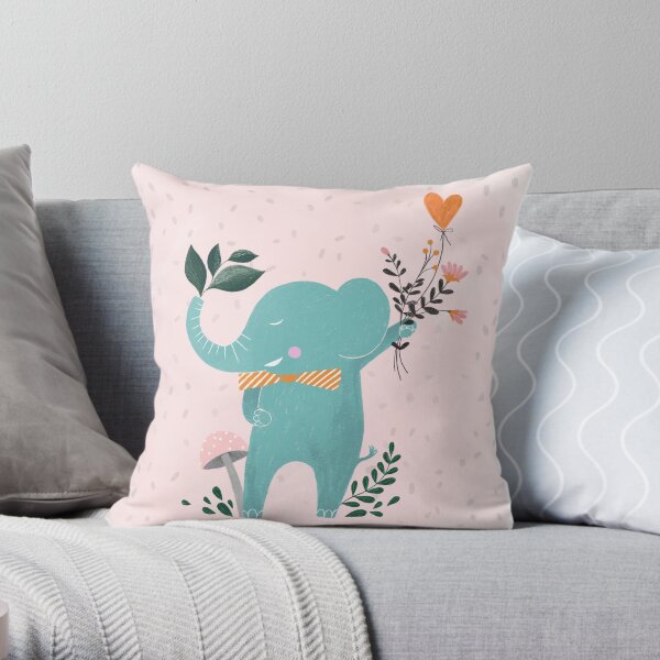 happy elephant illustration Throw Pillow