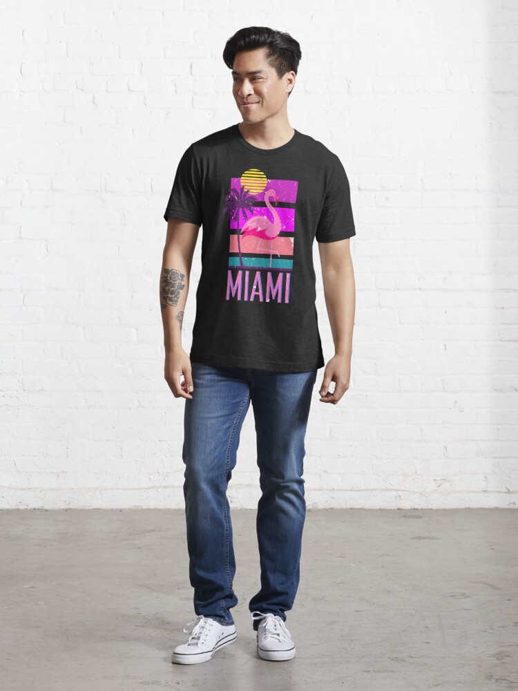 Distressed Style Miami Florida Synthwave Inspired Flamingo Design  Essential T-Shirt for Sale by BrobocopPrime