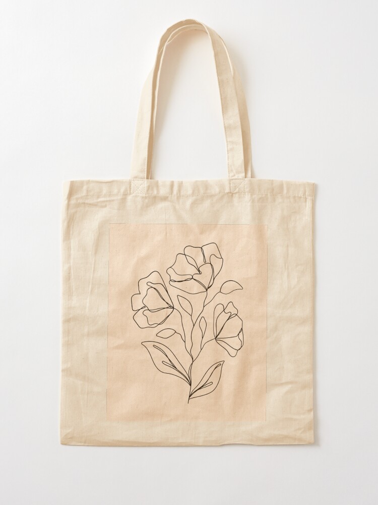 Sac fourre-tout for Sale avec l'œuvre « Dessin de ligne de fleur