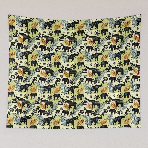 Item preview, Elephants Leaves Seamless Pattern designed and sold by SSK Designs.