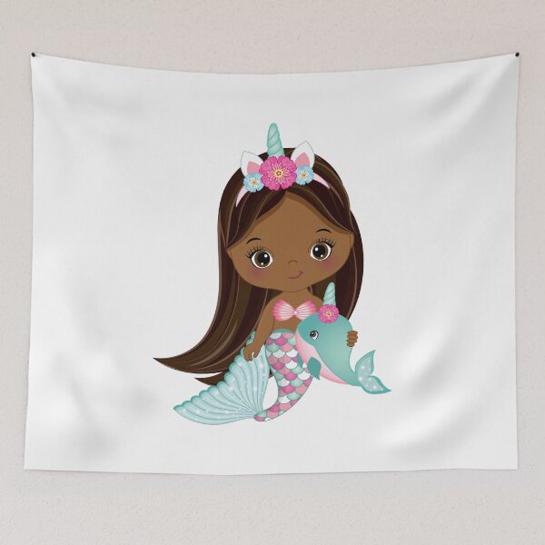 Item preview, African American Cute Little Unicorn Mermaid designed and sold by CreativeMill.