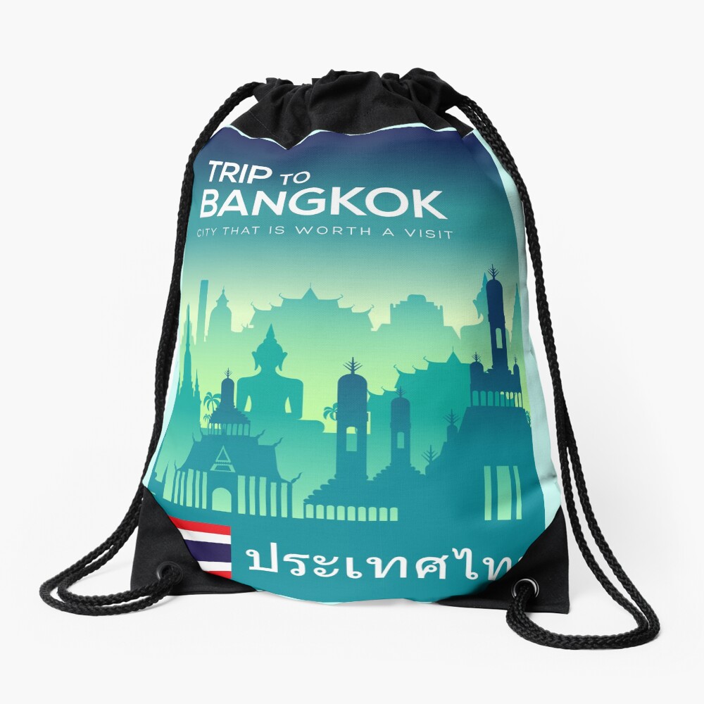 Bangkok Thailand travel poster Drawstring Bag