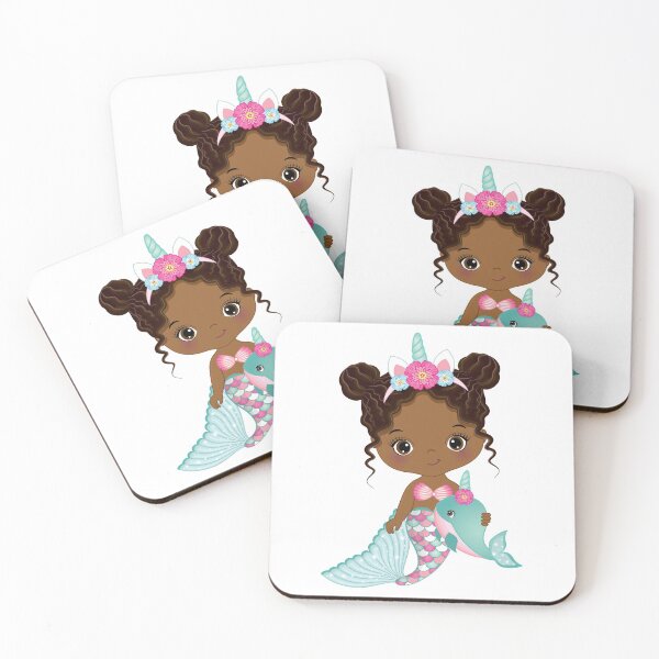 Aperçu de l'œuvre Petite sirène licorne afro-américaine mignonne créée et vendue par CreativeMill.
