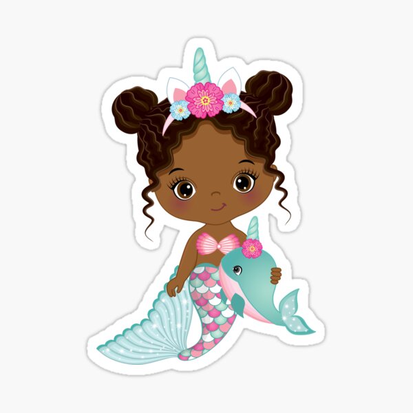 Item preview, African American Cute Little Unicorn Mermaid designed and sold by CreativeMill.