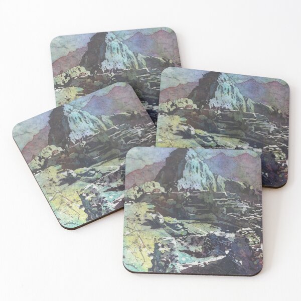 Item preview, Machu Picchu Incan ruins in Peru.  Fine art watercolor painting of Incan ruins of Machu Picchu Inca Trail batik artwork designed and sold by rfoxphoto.