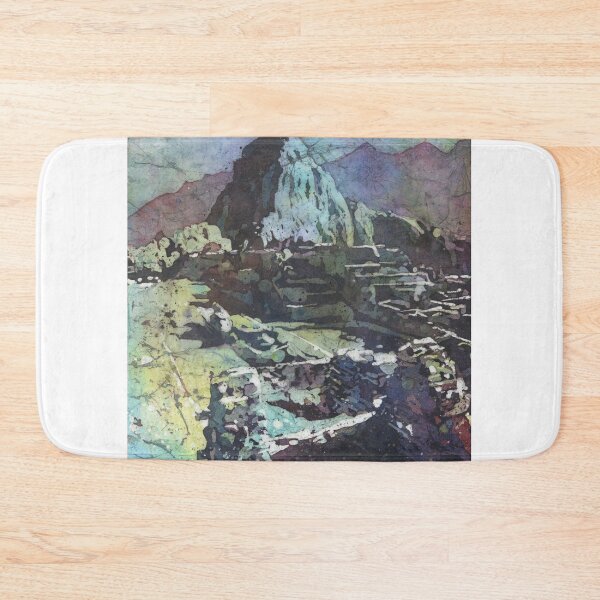 Item preview, Machu Picchu Incan ruins in Peru.  Fine art watercolor painting of Incan ruins of Machu Picchu Inca Trail batik artwork designed and sold by rfoxphoto.