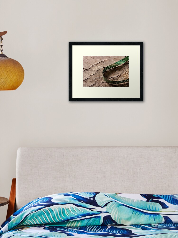 Thumbnail 2 of 7, Framed Art Print, Green Computer Tape on Decaying Table designed and sold by kpander.