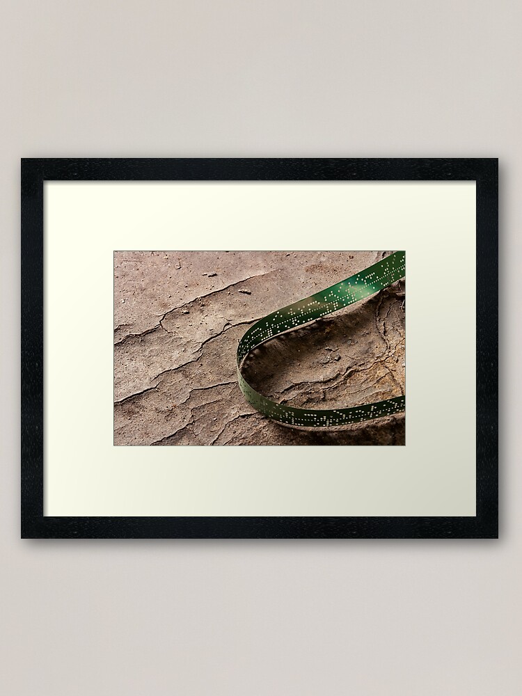 Thumbnail 1 of 7, Framed Art Print, Green Computer Tape on Decaying Table designed and sold by kpander.