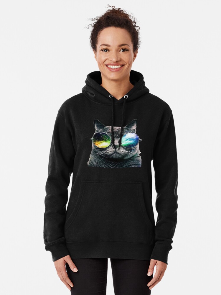 cat with glasses and hoodie