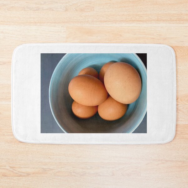 Item preview, Organic brown eggs in blue bowl designed and sold by JuliVogel.