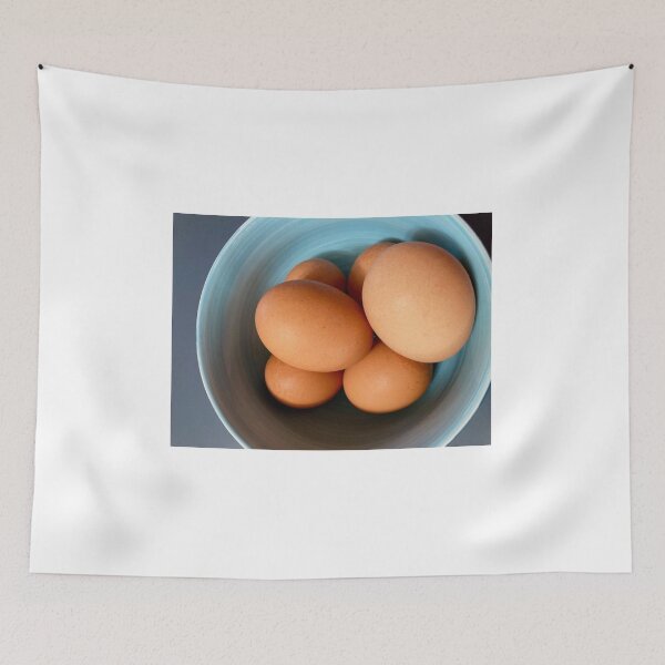 Item preview, Organic brown eggs in blue bowl designed and sold by JuliVogel.