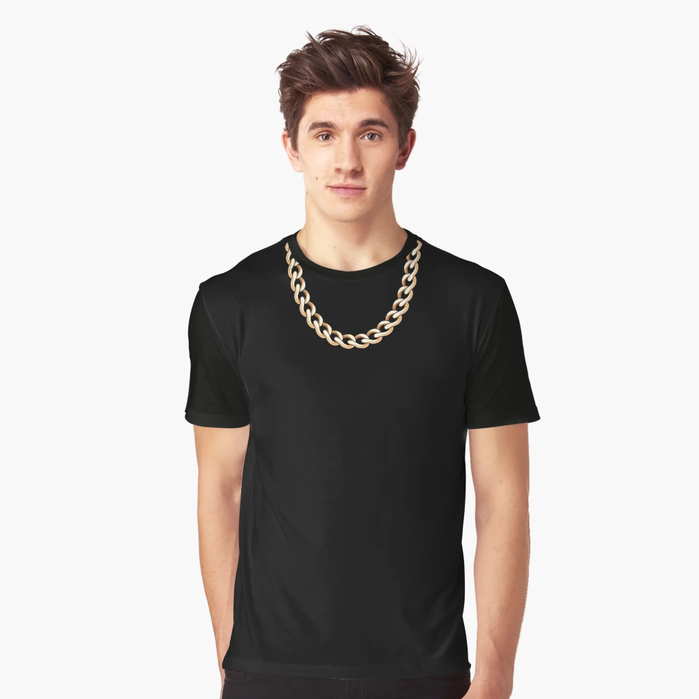 black shirt with gold chain