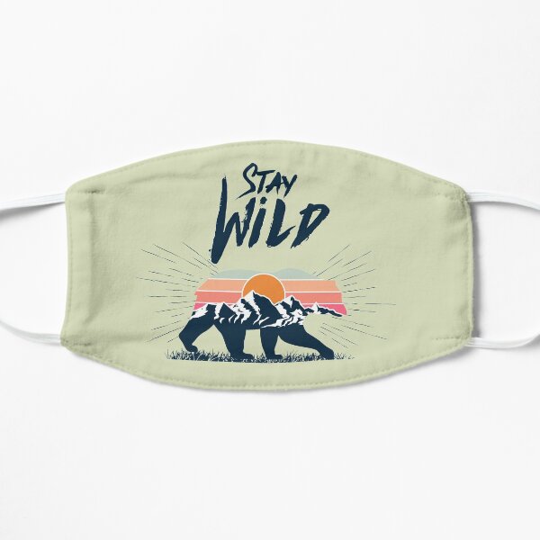 Walking bear silhouette with mountains landscape double exposure effect stay wild caption Flat Mask