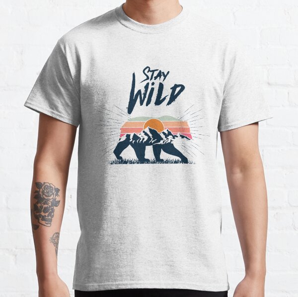 Walking bear silhouette with mountains landscape double exposure effect stay wild caption Classic T-Shirt