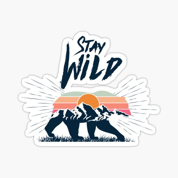 Walking bear silhouette with mountains landscape double exposure effect stay wild caption Sticker
