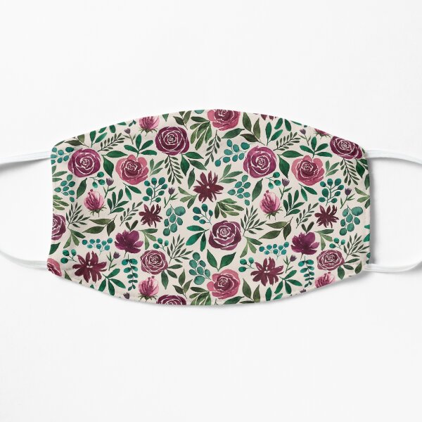 Deep Magenta Floral Eucalyptus Pattern Flat Mask