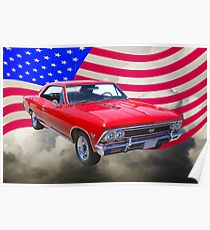 1966 Chevy Chevelle SS 396 and United States Flag Poster