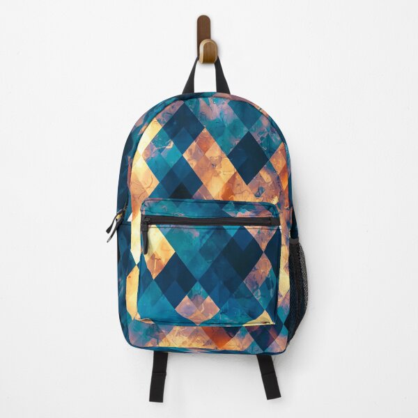 Item preview, geometric pixel square pattern abstract art in blue brown orange designed and sold by Mrvell.