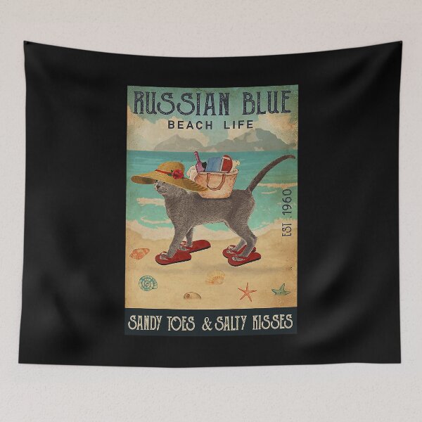 Item preview, Russian Blue Cat Gift Beach Life Sandy Toes vintage designed and sold by Douglafa.