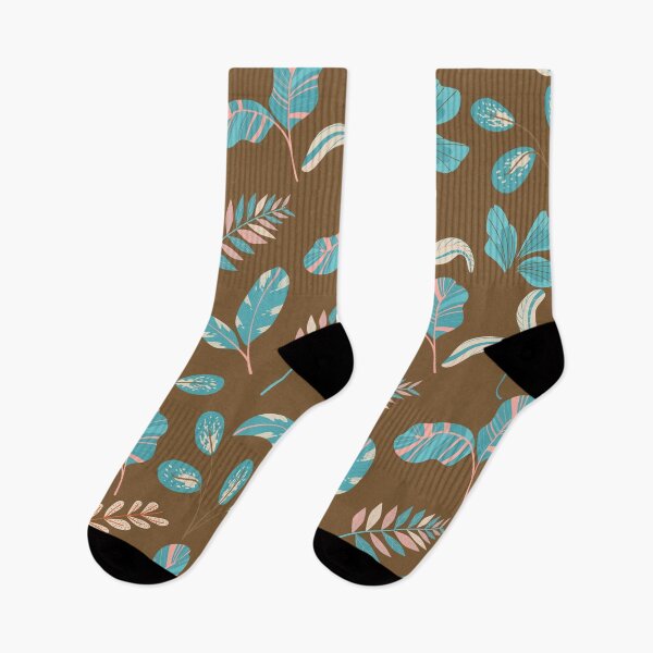 Item preview, Turquoise teal pink white leaves pattern on chestnut brown designed and sold by fowons.