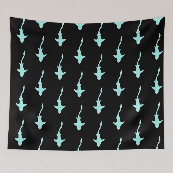 Item preview, White/Teal Line Art White Shark Ocean Themed Design Lemon, Tiger, Cookie Cutter Shark designed and sold by Celosia Liv.