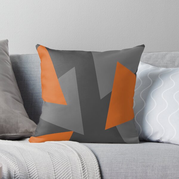 Orange and Grey Triangles Throw Pillow