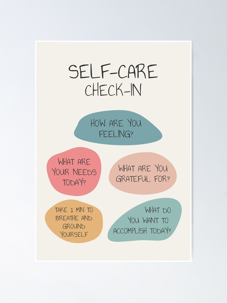 Self Care Check In Self Love Mental Health Wellbeing Therapist Office  School Counselor Corner Wellness Art Therapy Tool Emotional Intelligence  Self Awareness" Poster by TherapyTools | Redbubble