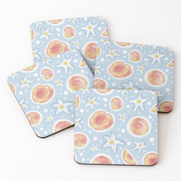 Item preview, Peaches, Vanilla Flowers and Dots on Light Blue Background  designed and sold by nancyelias.