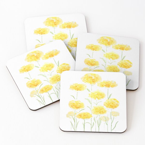Item preview, hand painted abstract yellow common yarrow flowers watercolor  designed and sold by ColorandColor.
