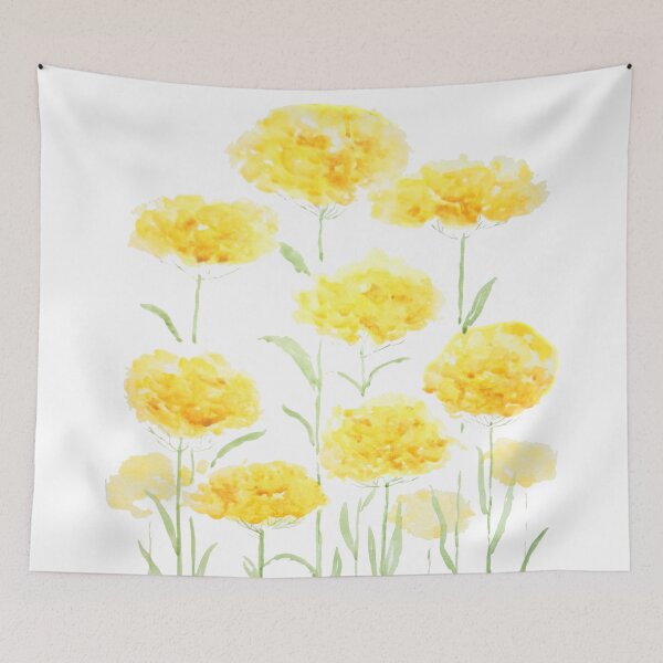 Item preview, hand painted abstract yellow common yarrow flowers watercolor  designed and sold by ColorandColor.