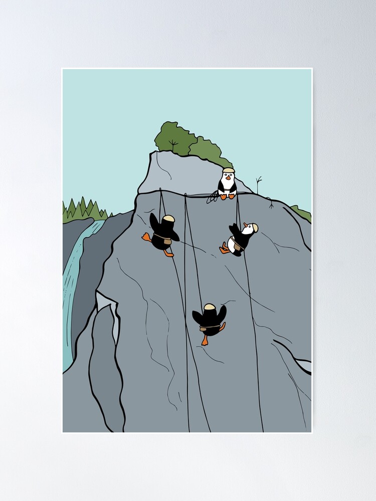 Alternate view of Daredevil Penguin Family Tries Rock Climbing Poster
