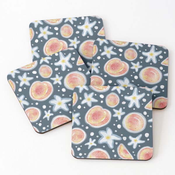 Item preview, Peaches, Vanilla Flowers and Dots on Indigo Blue Background  designed and sold by nancyelias.