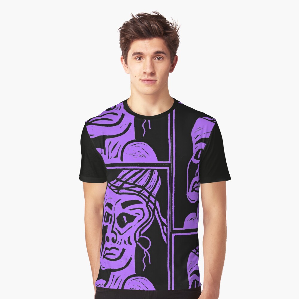 Purple African Linocut Print Graphic T-Shirt
