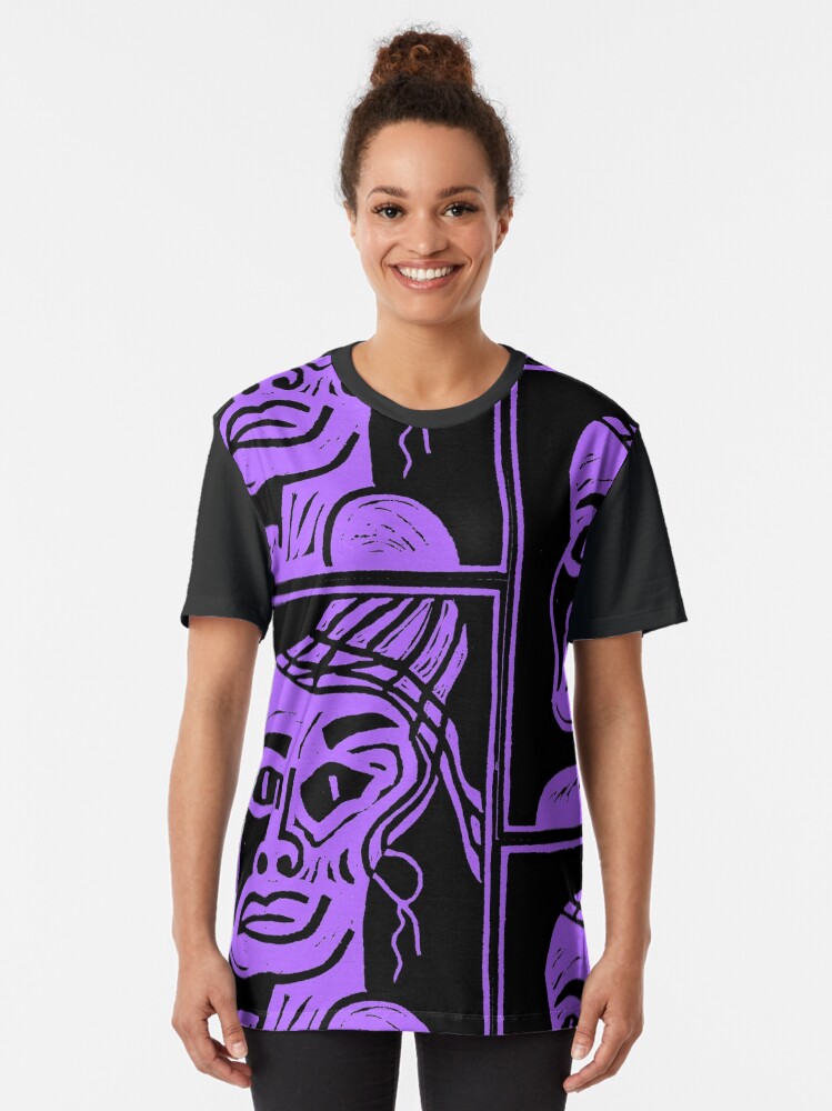 Alternate view of Purple African Linocut Print Graphic T-Shirt
