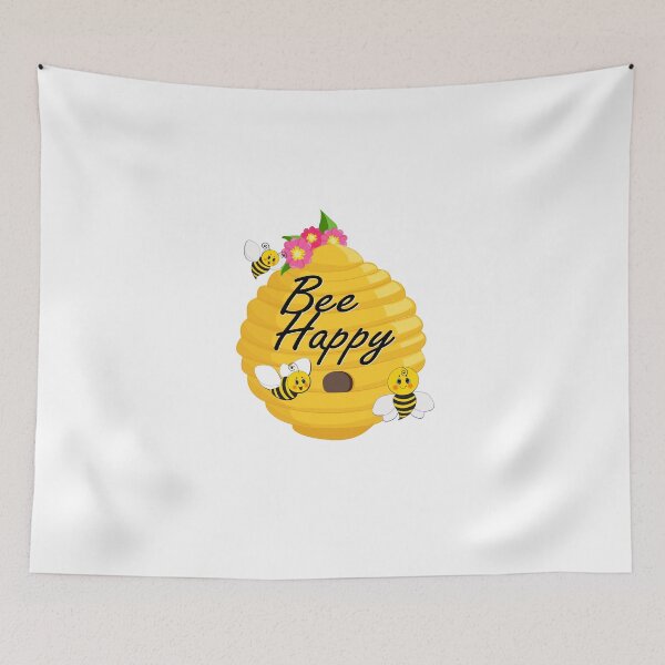 Item preview, Bee happy with bees, a beehive and flowers designed and sold by headpossum.