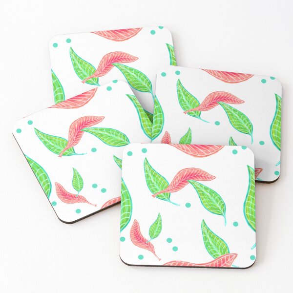 Item preview, Salmon Pink And Green Leaf Pattern Hand Drawn White Background designed and sold by H3designs.