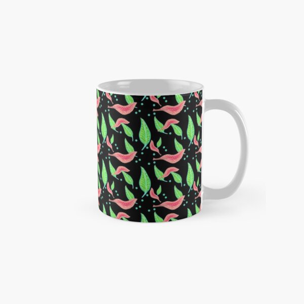 Item preview, Salmon Pink And Green Leaf Pattern Hand Drawn Black Background designed and sold by H3designs.