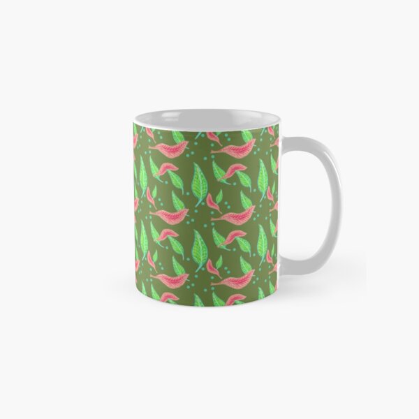 Item preview, Salmon Pink And Green Leaf Pattern Hand Drawn Olive Green Background designed and sold by H3designs.