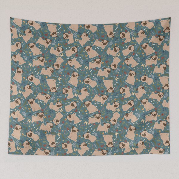 Item preview, pattern with cute pugs and flowers designed and sold by burbura.