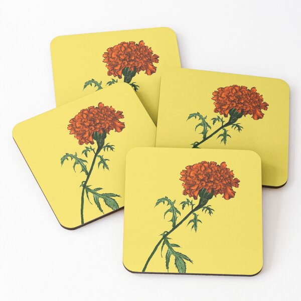 Item preview, French Marigold Flower Vibrant Ink Drawing designed and sold by Boriana Giormova.
