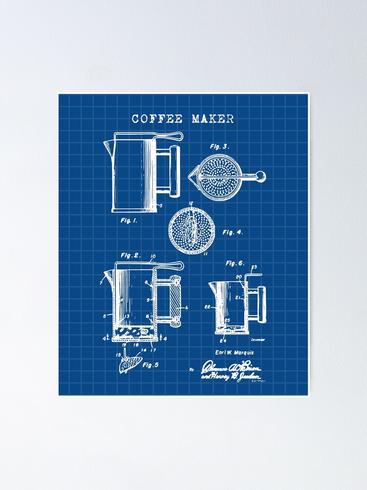 Blueprint Coffee Two Part Percolator Patent Poster Art: Canvas Prints,  Frames & Posters