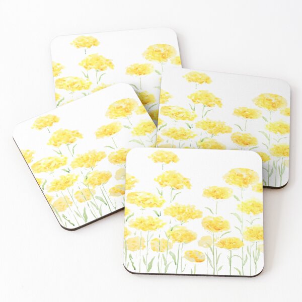 Item preview, hand painted abstract yellow common yarrow flowers watercolor horizontal designed and sold by ColorandColor.