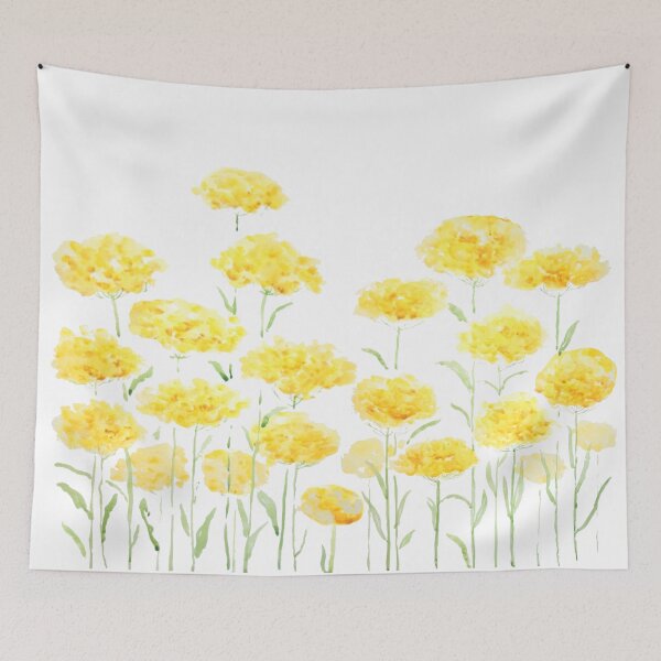 Item preview, hand painted abstract yellow common yarrow flowers watercolor horizontal designed and sold by ColorandColor.
