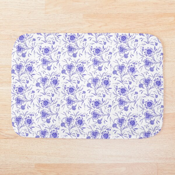 Claveles azules con hojas, patrón floral Alfombra de baño