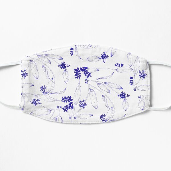 Flores, hojas y semillas azules Mascarilla plana