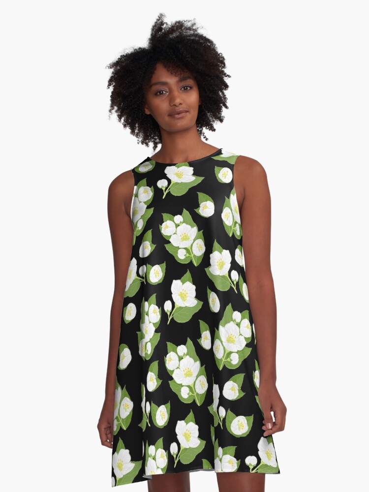 Vestido acampanado «Patrón sin fisuras de la flor de jazmín» de Sidouseller  | Redbubble